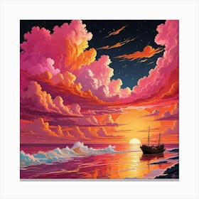 Ocean Sunset Beach Art Print (7) Canvas Print