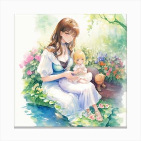 Beautiful Woman Holding Her Baby Girl And 1 Canvas Print