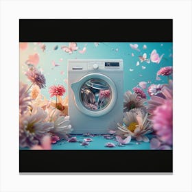 Washing Machine With Flowers Canvas Print