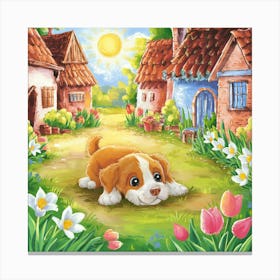 Dog In The Village Canvas Print