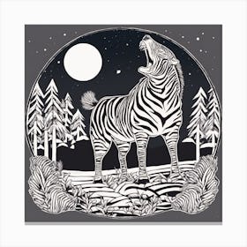 Sticker Art Design, Zebra Howling To A Full Moon, Kawaii Illustration, White Background, Flat Colors Canvas Print