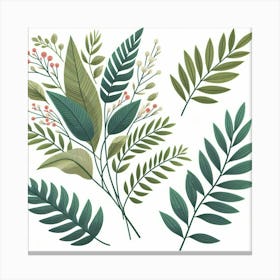 Bouquet of tropical leaves and branches, Vector art 2 Canvas Print