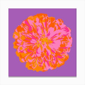 CHRYSANTHEMUMS Single Abstract Polka Dot Floral Summer Bright Flower in Fuchsia Pink Orange Yellow on Violet Purple Canvas Print