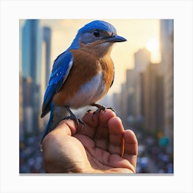 Bluebird On A Hand Canvas Print