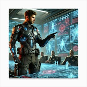 A Sci Fi Scene Showcasing Kael Drayen Strategic Planning Canvas Print