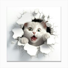 White Cat Peeking Out Of A Hole 2 Canvas Print