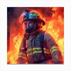 Firefighter In Flames Canvas Print