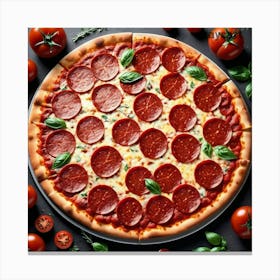 Pepperoni Pizza On Black Background Canvas Print