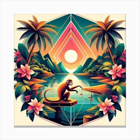 Geometric Art Tropical lake and monkey 2 Canvas Print