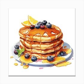 Pancakes With Syrup And Blueberries Canvas Print