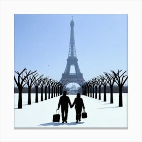 Couple Walking In The Snow Canvas Print