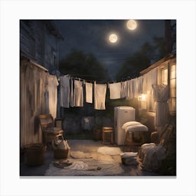 Laundry in the Moonlight 1 Canvas Print