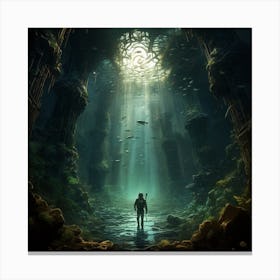 Man Walking Through A Cave Canvas Print