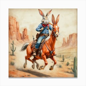 Rabbit On A Donkey Canvas Print