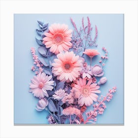 Pink Flowers On A Blue Background Canvas Print