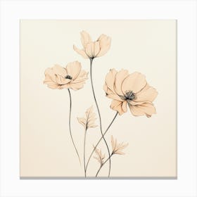 Three Flowers On A Beige Background Canvas Print