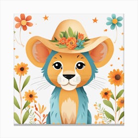 Floral Baby Lion Nursery Painting (31) Canvas Print