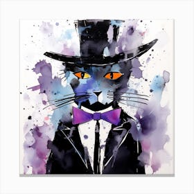 Black Cat In Top Hat Canvas Print