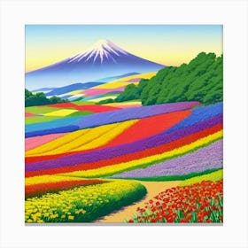 Flower Field Mountains Canvas Print