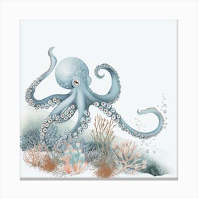 Storybook Style Octopus Exploring The Ocean 3 Canvas Print