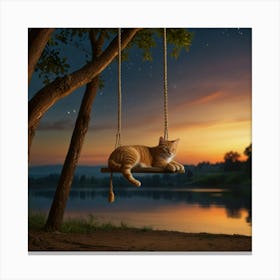 Cat On Swing Canvas Print