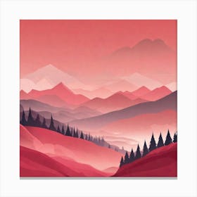 Misty mountains background in red tone 8 Canvas Print