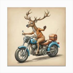 Deer Riding Motorcycle Canvas Print