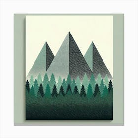 "Emerald Ascend"   Sharp geometric peaks rise above a dense forest, their facets creating a play of light and shadow. The emerald tones of the trees give way to the cool greys of the mountains, crafting a modern landscape filled with tranquility and a sense of adventure. This artwork, with its clean lines and textured surfaces, brings a contemporary edge to the timeless allure of mountainous terrain. Canvas Print