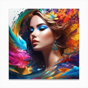 Colorful Woman With Feathers Canvas Print