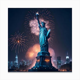 Statue Of Liberty With New Year Fireworks Canvas Print