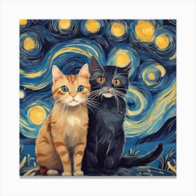 Starry Night Cats 3 Canvas Print