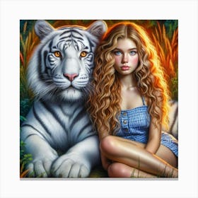 White Tiger And Girl 3 Canvas Print
