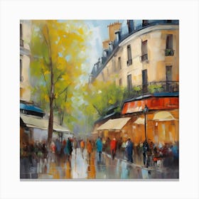 Paris Street.Paris city, pedestrians, cafes, oil paints, spring colors. 2 Canvas Print