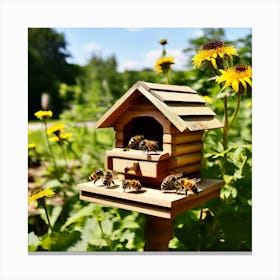 Garden Bee House Pollinator Habitat Small Wooden Shelter Insect Pollinate Environment Nat (2) Canvas Print