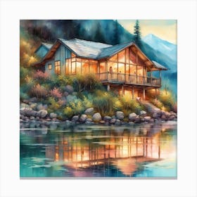 Cabin By The Lake Canvas Print