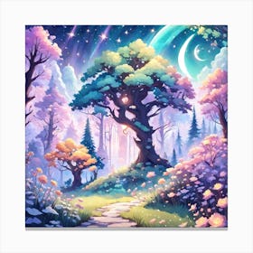 A Fantasy Forest With Twinkling Stars In Pastel Tone Square Composition 458 Canvas Print