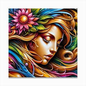 Colorful Girl With Flower 1 Canvas Print