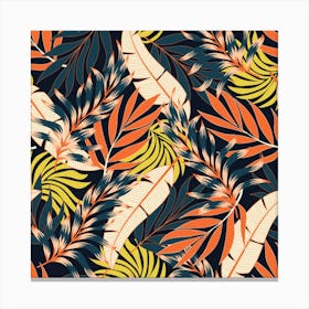 Original Seamless Tropical Pattern With Bright Orange Flowers Canvas Print