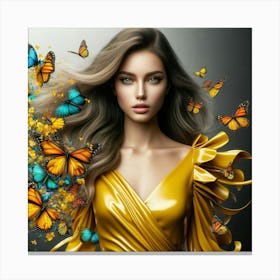 Beautiful Woman With Butterflies 1 Canvas Print