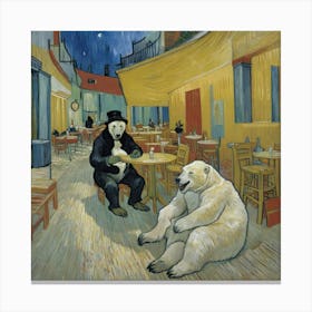 Polar Bears Friends At The Cafe Canvas Print