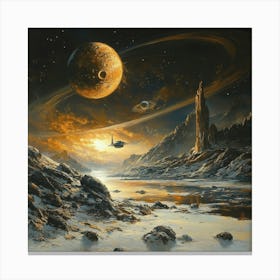 Spaceships And Planets Art Canvas Print