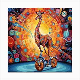 Giraffe On A Scooter Canvas Print