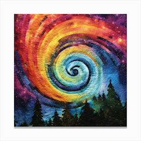 Cosmic Rainbow Quilt Artistic Swirl Spiral Forest Silhouette Fantasy Canvas Print