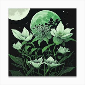 Green Flowers In The Moonlight Canvas Print
