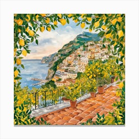 Amalfi View With Lemons Travel Painting Italy 5 Canvas Print