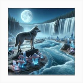 Wolf on the Mushroom Riverbank 2 Canvas Print