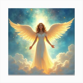 Angelic Figure With Watercolor Celestial Glow, Bright And Serene 1 Canvas Print