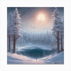 Winter Forest With Visible Horizon And Stars From Above Professional Ominous Concept Art By Artge Canvas Print