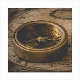 Compass On A Map Canvas Print