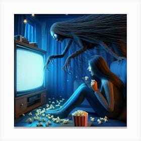 Scary Girl Watching Tv Canvas Print